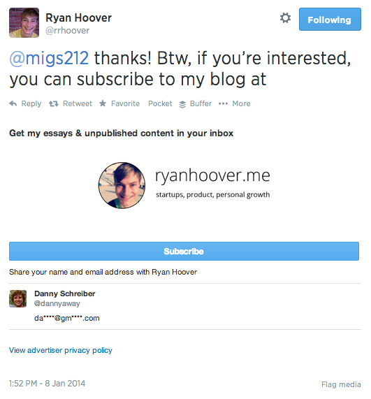 Ryan Hoover's Twitter card hack